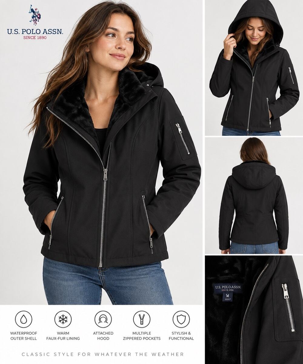 U.S. Polo Assn. Black Waterproof Hooded Jacket